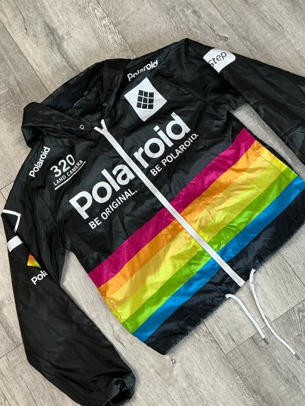 Polaroid Hooded Windbreaker Women's Medium Rainbow Logo Lightweight Jacket